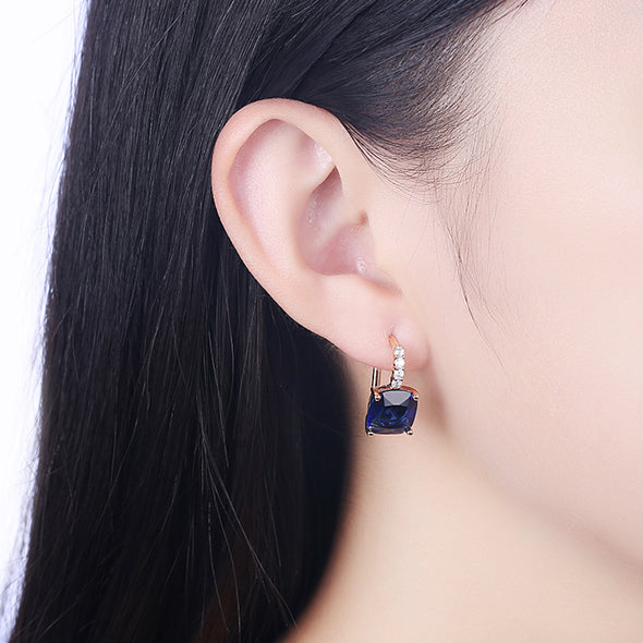 Blue Sapphire Princess Cut Earring