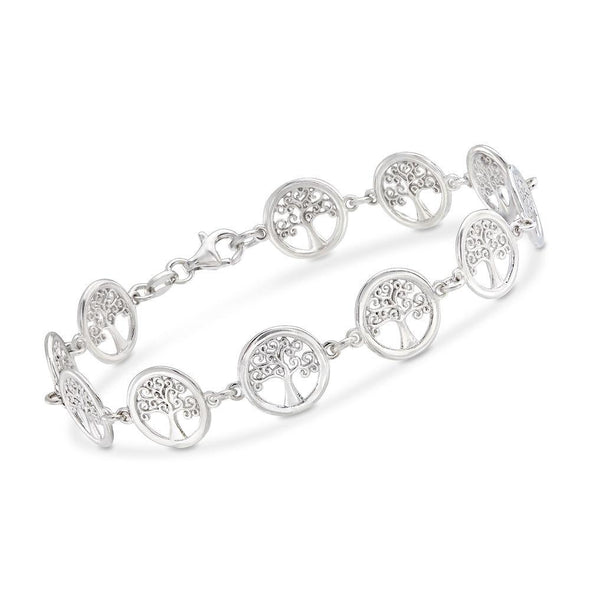 Tree of Life Disc Bracelet in White Gold