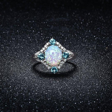 Aquamarine Opal Ring in White Gold