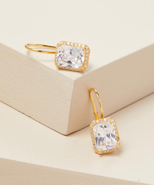 Emerald Cut Leverback Earrings in Gold