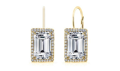 Emerald Cut Leverback Earrings in Gold