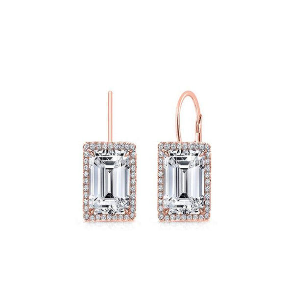 Emerald Cut Leverback Earrings in Rose Gold