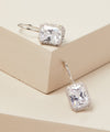 Emerald Cut Leverback Earrings in White Gold