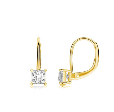 Princess Cut Leverback Earrings in Gold