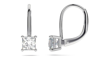 Princess Cut Leverback Earrings in White Gold