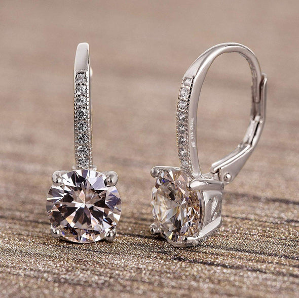 Asscher Cut Pav'e Earrings in White Gold