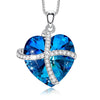 Bermuda Blue Pave Heart Ribbon Necklace