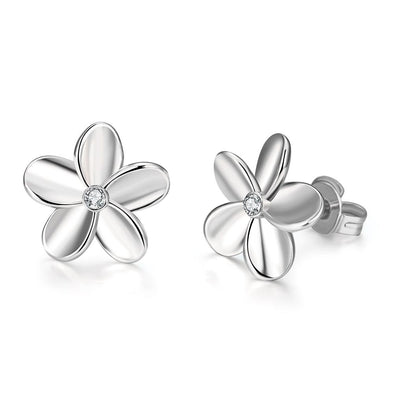 Crystal Flower Stud Earring in White Gold