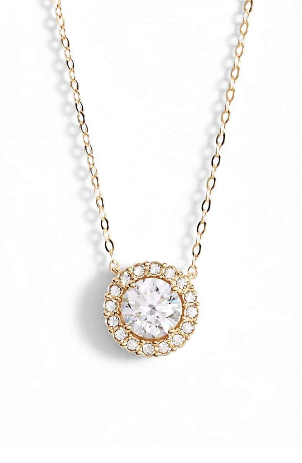 Crystal Halo Disc Necklace in Gold