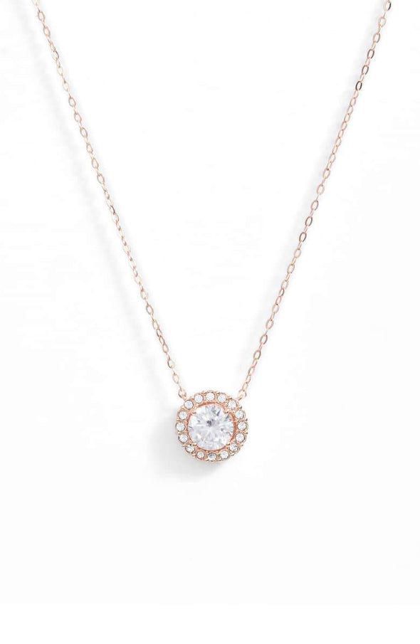 Crystal Halo Disc Necklace in Rose Gold