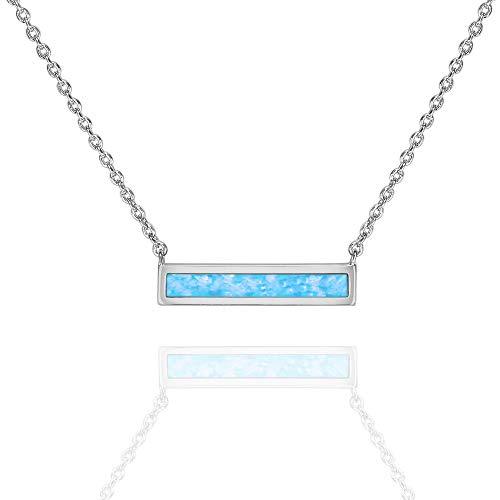 Opal Bar Necklace in White Gold