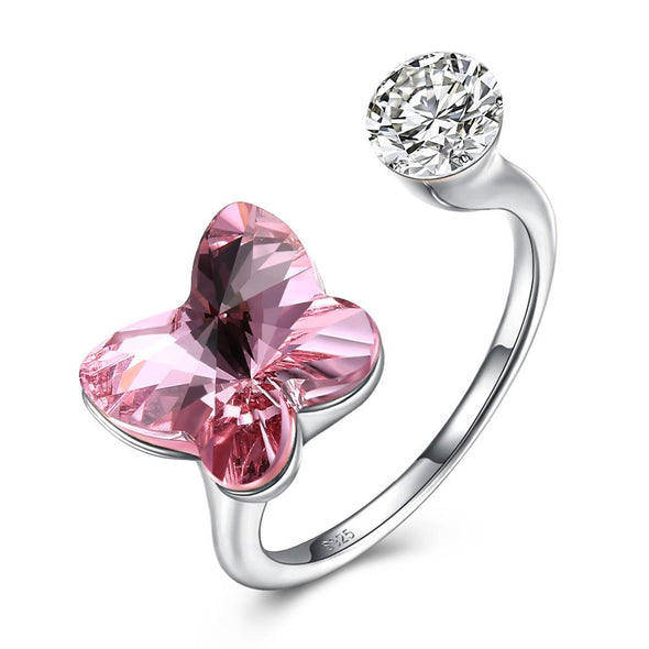 Pink Sapphire Butterfly Ring in Silver