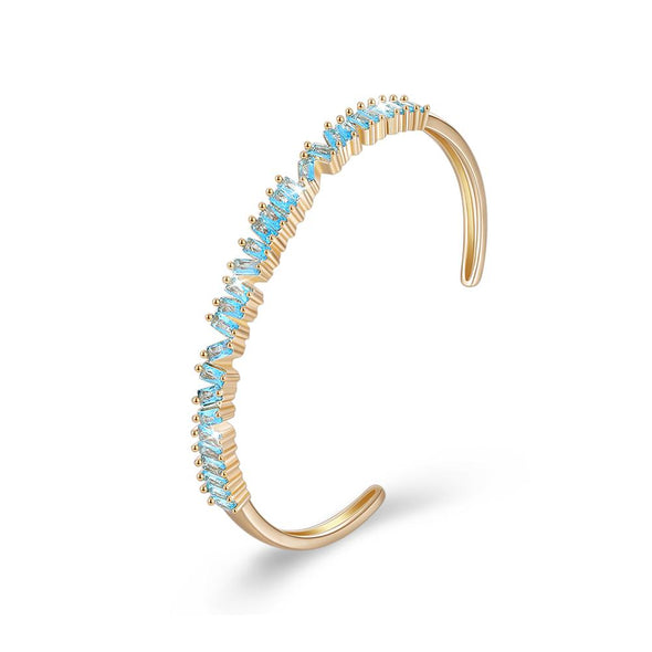 Blue Assymetrical Emerald Cut Bangle in Gold