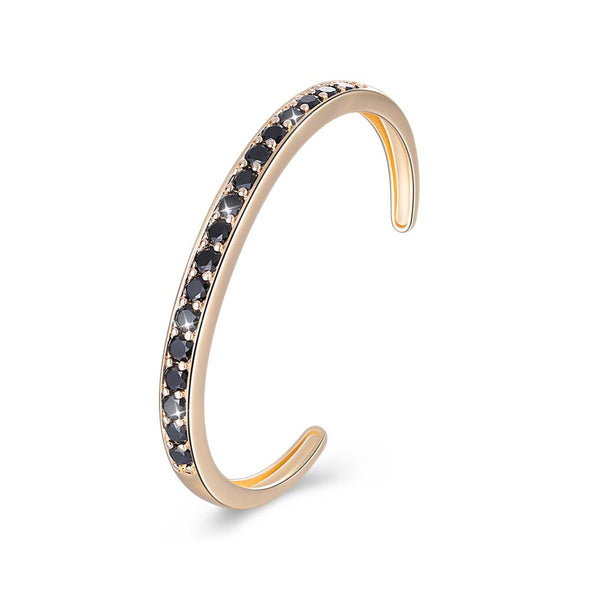 Black Pav'e Iced Out Open Bangle in Gold