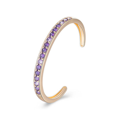 Purple Pav'e Iced Out Open Bangle in Gold