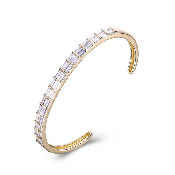 White Emerald Cut Bangle in Gold