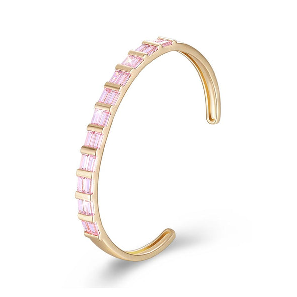 Pink Square Cut Bangle in Gold