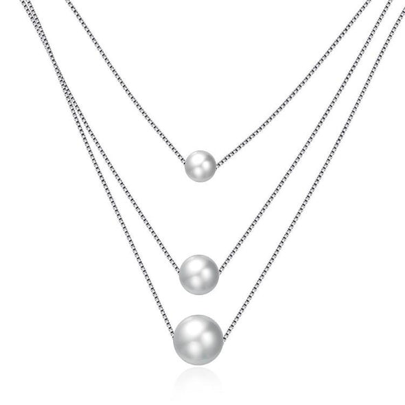 Triple Dangling Pearl Silver Necklace