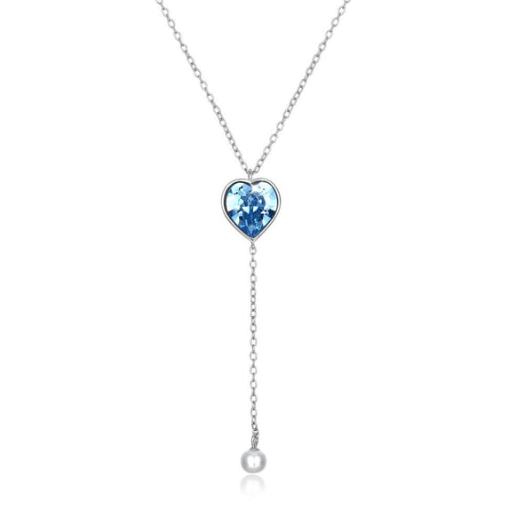 Bermuda Blue Crystal Heart Drop Necklace