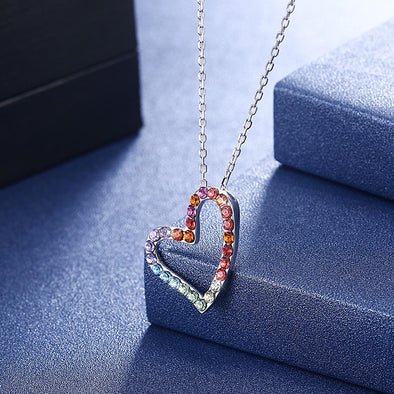 Silver Rainbow Heart Necklace