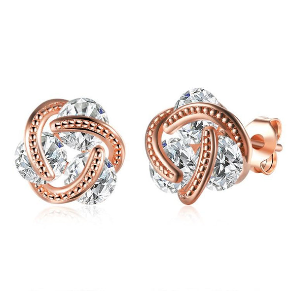 Crystal Knot Stud Earrings in Rose Gold