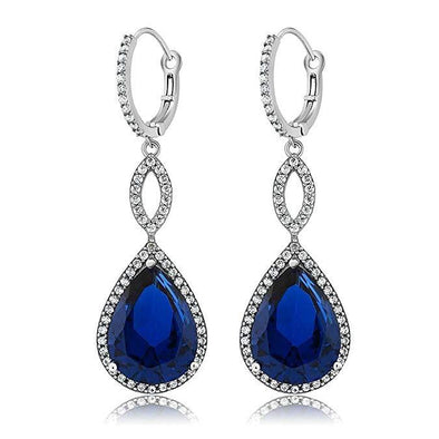 Sapphire Teardrop Earrings in White Gold