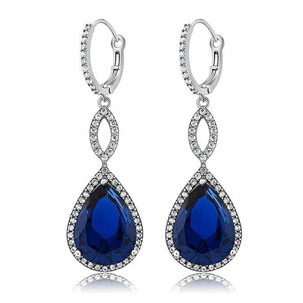 Sapphire Teardrop Earrings in White Gold