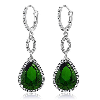 Emerald Teardrop Earrings in White Gold