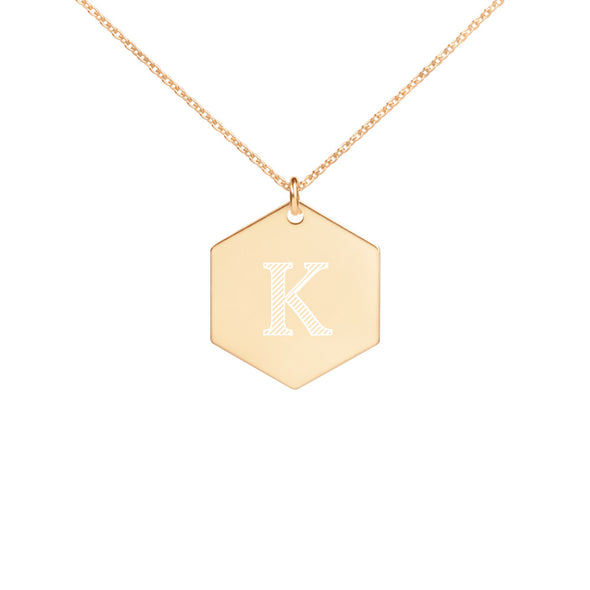 Engraved Initial Hexagon Necklace